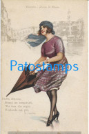 228549 ART ARTE SIGNED E. GENERO WOMAN WITH UMBRELLA POSTAL POSTCARD - Other & Unclassified