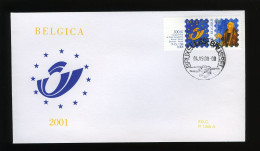 België 2932 - FDC - Rolzegel - Belgica 2001 #1 P1355A - Stempel: Bruxelles-Brussel - 1991-2000