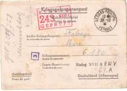 KRIEGSGEFANGENENPOST CAMP PRISONNIERS GUERRE 39/45 FABREGA PUISSERGUIER STALAG XVII B GEPRÜFT 243 CENSURE MILITARIA - WW II