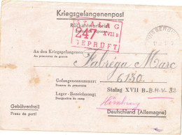 KRIEGSGEFANGENENPOST CAMP PRISONNIERS GUERRE 39/45 FABREGA PUISSERGUIER STALAG XVII B GEPRÜFT 247 CENSURE MILITARIA - Guerre De 1939-45