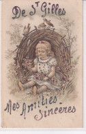 Mes Amitiés Sincères De Saint Gilles (30 Gard) Carte Fantaisie Enfant Fait Main Paillettes Circulée 1907 - Otros & Sin Clasificación