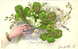 NEW YEAR, HOLIDAY, CELEBRATION, FOUR LEAF CLOVER, FLOWERS, SWITZERLAND, POSTCARD - Nouvel An
