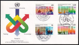 UNO NEW YORK - WIEN - GENF 1985 TRIO-FDC UN Universität - New York/Geneva/Vienna Joint Issues