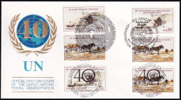 UNO NEW YORK - WIEN - GENF 1985 TRIO-FDC 40 Jahre Vereinte Nationen - New York/Geneva/Vienna Joint Issues