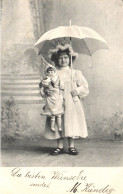 CHILD, GIRL, DOLL, UMBRELLA, PORTRAIT, SWITZERLAND, POSTCARD - Portraits