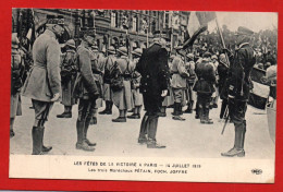 (RECTO / VERSO) PARIS - LES FETES DE LA VICTOIRE LE 14 JUILLET 1919 - LE DEFILE - LES 3 MARECHAUX PETAIN, FOCH, JOFFRE - Weltkrieg 1914-18