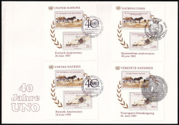 UNO NEW YORK - WIEN - GENF 1985 TRIO-FDC 40 Jahre Vereinte Nationen - Gemeinschaftsausgaben New York/Genf/Wien