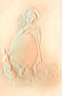 Pâques - Cpa Gaufrée Embossed - Genre ART NOUVEAU - Enfant Oeuf Lapins Rabbit - Pâques