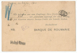 Romania Postal Stationery Used Mi.P26 With Imprint On Back 1901 Banque De Roumanie - Ganzsachen