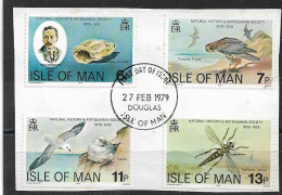 ISLE OF MAN 1979 NATURAL HISTORY SET ON PIECE CANCELLED ON FIRST DAY OF ISSUE - Isola Di Man