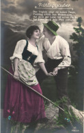 COUPLES, MAN WITH HAT AND WOMAN FLIRTING, SWITZERLAND, POSTCARD - Parejas