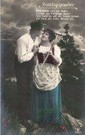 COUPLES, MAN WITH HAT AND WOMAN FLIRTING, RAKE, SWITZERLAND, POSTCARD - Couples