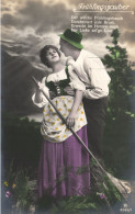 COUPLES, MAN WITH HAT AND WOMAN FLIRTING, RAKE, SWITZERLAND, POSTCARD - Couples