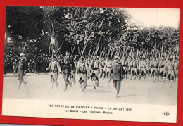 (RECTO / VERSO) PARIS - LES FETES DE LA VICTOIRE LE 14 JUILLET 1919 - LE DEFILE - LES FUSILLIERS MARINS - CPA - Guerre 1914-18