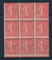 CA-104: FRANCE:  N° 199t NSG Bloc De 9 Léger Piquage à Cheval - 1903-60 Sower - Ligned