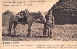 China - INNER MONGOLIA - A Young Mongolian Girl And A Mound Of Yak Dung Used As Fuel - Publ. South Manchuria Railway Com - Chine