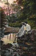 PAINTING, FINE ARTS, ELEGANT MEN WITH HAT AND WOMAN RELAXING, SWITZERLAND, POSTCARD - Pintura & Cuadros