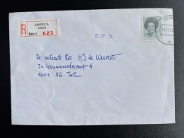 NETHERLANDS 1988 REGISTERED LETTER AMERICA LOOHORST TO TIEL 18-04-1988 NEDERLAND AANGETEKEND - Cartas & Documentos