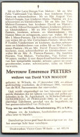 Bidprentje Wilsele - Peeters Emerence (1881-1960) - Imágenes Religiosas