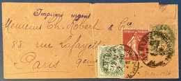 Bande Entier Type Blanc 1926 5c Vert + Complément Semeuse/ Blanc Oblitérés Du HAVRE + Griffe Imprimé Urgent Pour PARIS - Bandes Pour Journaux