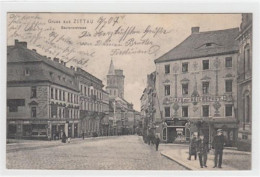 39084508 - Zittau. Bautznerstrasse Mit Café Zur Reichspost Gelaufen, 1907. Leicht Stockfleckig, Sonst Gut Erhalten - Zittau