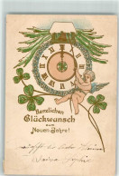 39600708 - Glueckwunsch Uhr Kleeblatt Engel Lithographie - Neujahr