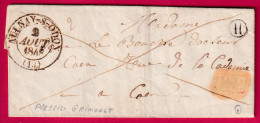 CAD TYPE 13 AULNAY SUR ODON CALVADOS 1848 BOITE RURALE H PLESSIS GRIMOULT + PP ROUGE POUR CAEN LETTRE - 1801-1848: Precursori XIX