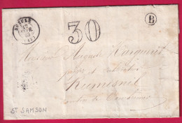 CAD TYPE 15 DOZULE CALVADOS TAXE 30 BOITE RURALE B ST SAMSON POUR RUMESNIL 1863 LETTRE - 1801-1848: Precursors XIX