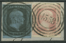 Preußen 1850/57 König Fr. Wilhelm IV., 3 U. 6 A Nr.-Stpl. 1558 VÖRDE, Briefstück - Usados