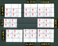 Croatia 1991 Red Cross TBC All Possible Positional Squares Of Stamp Sizes From All 3 Sheet Types - Croacia