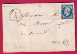 N°14 PC 2332 ORBEC EN AUGE BOITE RURALE G MEULLES POUR VERNEUIL EURE LETTRE - 1849-1876: Klassik