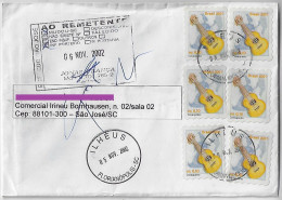 Brazil 2002 Returned Cover From Florianópolis Ilhéus Agency To São José 6 Stamp Musical Instrument Cavaquinho - Cartas & Documentos