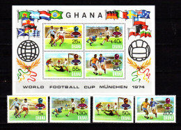 Ghana 1974 Football Soccer World Cup Set Of 4 + S/s MNH - 1974 – Alemania Occidental