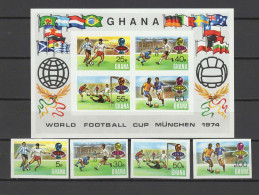 Ghana 1974 Football Soccer World Cup Set Of 4 + S/s Imperf. MNH -scarce- - 1974 – West Germany