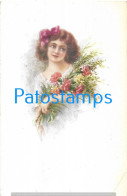 228560 ART ARTE SIGNED GIRL WITH BASKET FLOWER POSTAL POSTCARD - Autres & Non Classés