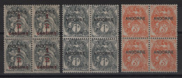 Andorre - Type Blanc - N°1 + 2 + 4 En Blocs De 4 ** Neufs Sans Charniere - Cote 20€ - Unused Stamps