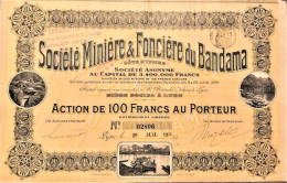 S.A. Société Minière Et Foncière  Du Bandama - Action De 100 Francs Au Porteur (1911) -  Lyon - Déco ! - Mineral