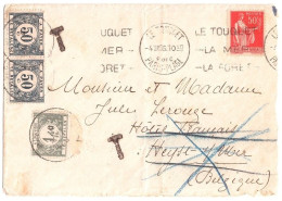 LE TOUQUET Devant De Lettre 50c Paix Ob 4 8 1936 Dest Hotel Français HEYST/mer Belgique Taxe En Belgique 2,40 F Belge - Otros & Sin Clasificación
