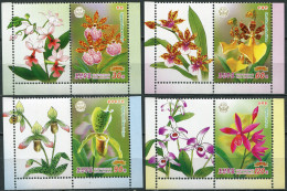 NORTH KOREA - 2014 - SET OF 4 STAMPS AND 4 LABELS MNH ** - Orchids - Corea Del Norte