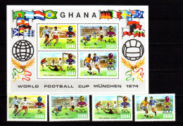 Ghana 1974 Football Soccer World Cup Set Of 4 + S/s With Winners Overprint MNH - 1974 – Allemagne Fédérale