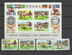 Ghana 1974 Football Soccer World Cup Set Of 4 + S/s With Winners Overprint Imperf. MNH -scarce- - 1974 – West Germany