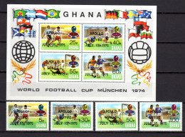 Ghana 1975 Football Soccer World Cup, Space Set Of 4 + S/s With Apollo-Soyuz Overprint MNH - 1974 – Westdeutschland