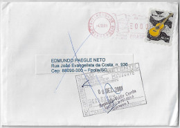 Brazil 2001 Returned Cover Florianópolis Ilhéus Agency Stamp Musical Instrument Guitar Canceled By Meter Stamp Zeo Value - Brieven En Documenten