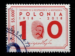 0066J-KOLUMBIEN - 2018 – USED – 100 YEARS OF INDEPENDENCE RECOVERY OF POLAND - Colombie