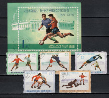 North Korea 1975 Football Soccer Set Of 5 + S/s CTO - Used Stamps