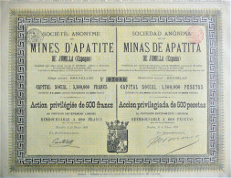 S.A. Minas De APATITA De Jumilla (Espana) - Act.priviligiée De 500pts (1888) - Mines