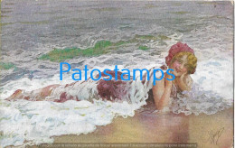 228570 ART ARTE SIGNED WOMAN BEAUTY IN BEACH POSTAL POSTCARD - Autres & Non Classés