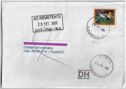 Brazil 2001 Returned To Sender Cover Florianópolis Ilhéus Agency Stamp Extreme Sport Skate Cancel DH = After The Hour - Storia Postale