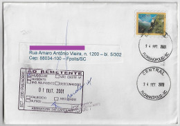 Brazil 2001 Returned To Sender Cover Florianópolis Central Agency Stamp Extreme Sport Mountaineering - Brieven En Documenten