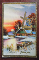 Cpa Gelukkig Nieuwjaar Paysage Moulin à Vent Dorure - Gent 1933 - Nouvel An